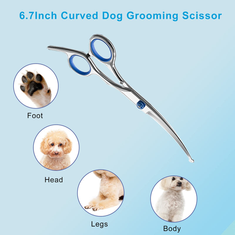 Jiasoval Pet Grooming Scissors 6" Curved Round Safety Tip Stainless Steel Pet Grooming Dog Cat Hair Cutting Scissors - BeesActive Australia