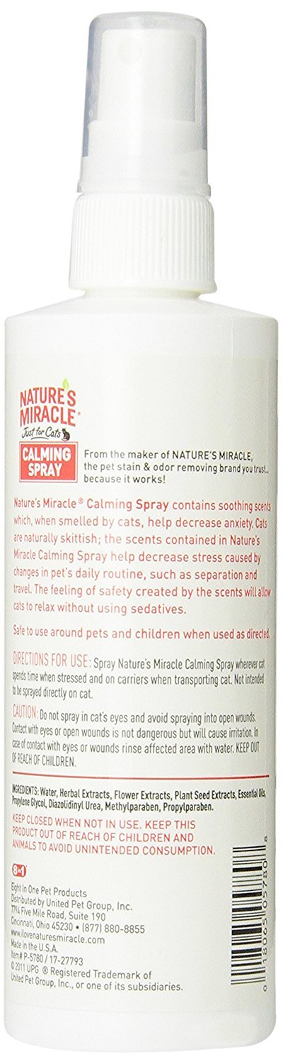 Nature's Miracle Just for Cats Calming Spray Stress Reducing Formula, 8-ounce (P-5780), White 237 ml (Pack of 1)