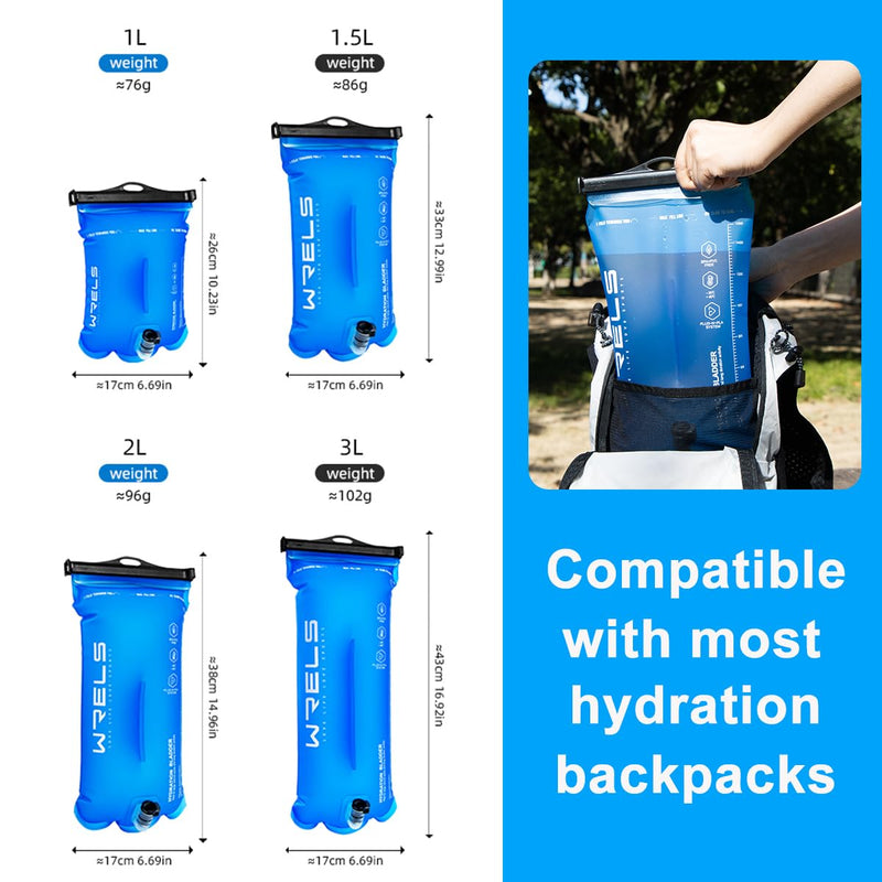 1L/1.5L/2L/3L BPA Free Hydration Bladder,Leakproof TPU Water Bladder for Hiking Backpack,Large Opening Water Reservoir Hydration Pack for Running Cycling Camping 1.5L