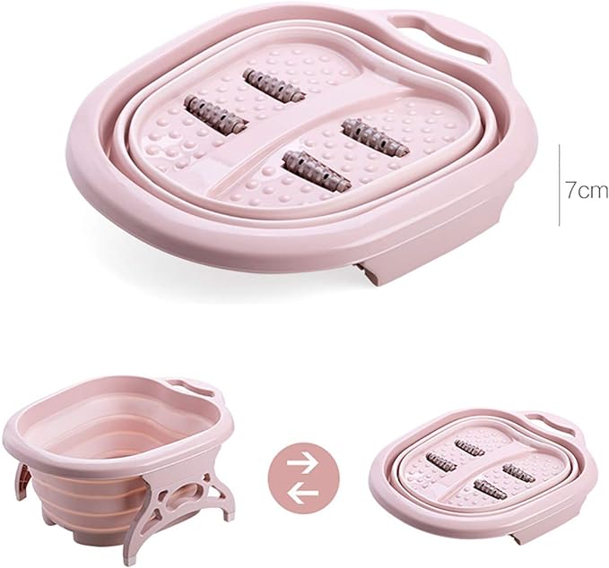 Foot Bath Bucket, Folding, Massage, Anti-Cold, Fatigue Reduction, Portable, Compact, Lightweight, Foot Bathtub, Foot SPA, Care, Foot Massage Barrel, Household Foot Bath, 19.7 x 15.7 x 8.7 inches (50 x 40 x 22 cm ), Pink - BeesActive Australia