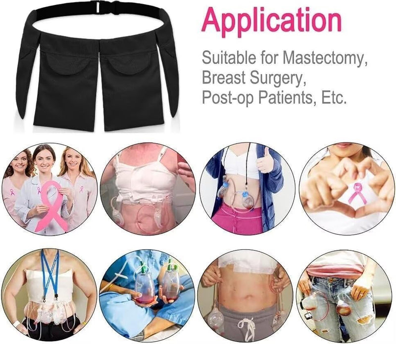Mastectomy Drain Holder Drainage Pouch with Shower Bag for Breast Mastectomy Breast Reduction Augmentation Tummy Tuck Breast Cancer Recovery Support Post Surgery Supplies (4-Pocket Belt + Bath Bag) 4-pocket Belt +Bath Bag