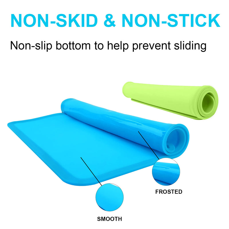 Silicone Kids Placemats, Non-Slip Silicon Placemats for Kids Baby Toddlers Childrens, Kids Portable Placemat for Dining Table, 2Pack, Blue/Green