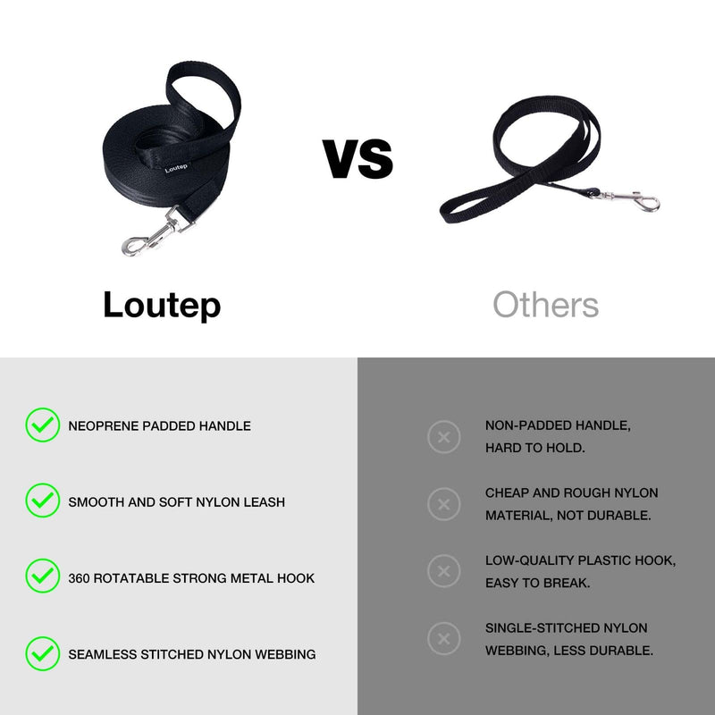 Dog Training Leash 15ft 20ft 30ft 50ft 100 feet - Extra Long Leash for Dogs with Padded Handle for Small Medium & Large Puppy Breed, Outdoor obedience, Agility Nylon Recall line Lead Black - BeesActive Australia