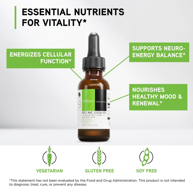 DAVINCI Labs B-12 MC Liquid - Dietary Supplement to Support Cardiovascular Health, Energy and Healthy Blood and Nerve Cells - with Vitamin B6, B12 and Folate - Gluten-Free - Vegetarian - 30 ml