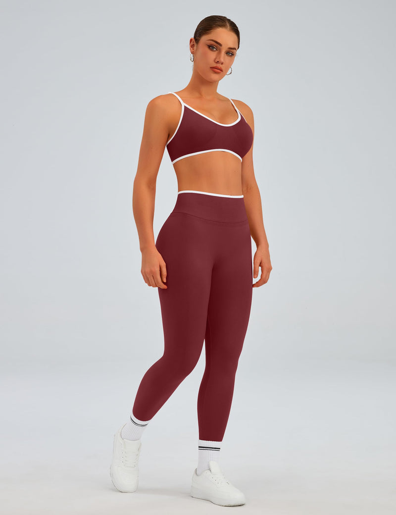 TDIFFUN Women Workout Sets 2 Piece Seamless Scrunch Butt Lifting Leggings Padded Sports Bra Matching Set Gym Yoga Outfits Red Small