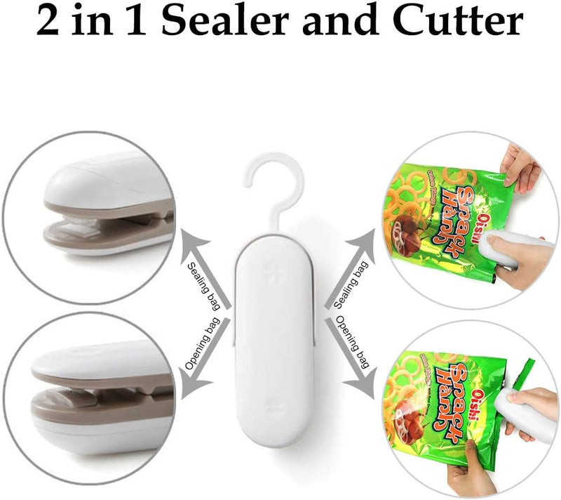 Mini Bag Sealer | Chip Bag Sealer | Mini Sealer | Heat Seal Bags | Heat Sealer | Heat Sealer for plastic bags | Portable | Detachable Hook To Store Anywhere | 2 in 1 Cut & Sealer Tool - BeesActive Australia