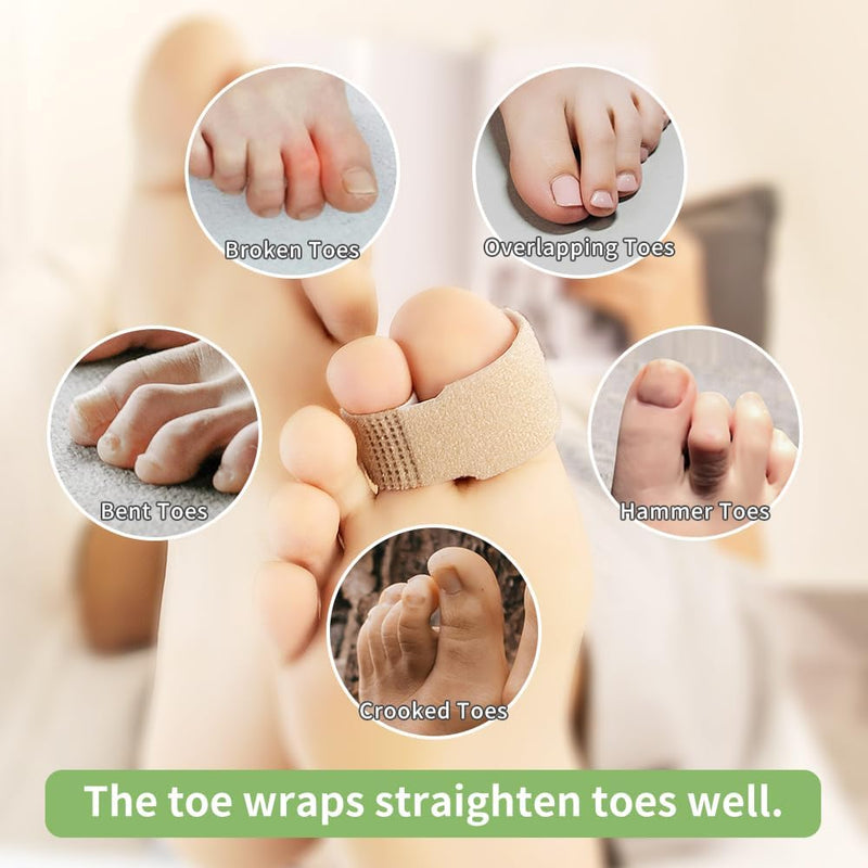 Niupiour Fabric Hammer Toe Correctors Buddy Wraps, 8 Pack of Toe Bandages Protectors for Women and Men, Hammer Toe Straightener for Overlapping, Toe Splints for Crooked, Curled, Bent and Broken, Relief Foot Pain - BeesActive Australia