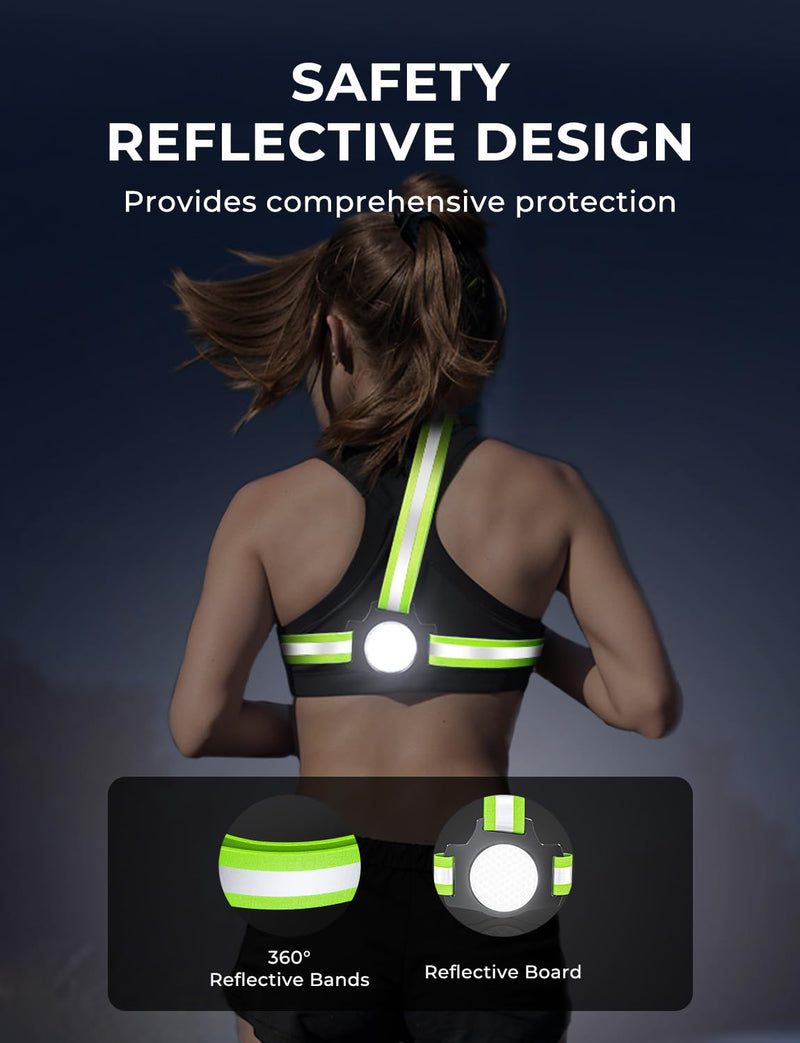 Running Lights for Runners with Reflective Straps, 500 LM 7 Modes & 45° Adjustable Running Light, IPX4 Waterproof Reflective Vest Safety Light for Night Walking Hiking Cycling, 3.5-20h Use Time 31.5 - 51.18"chest size