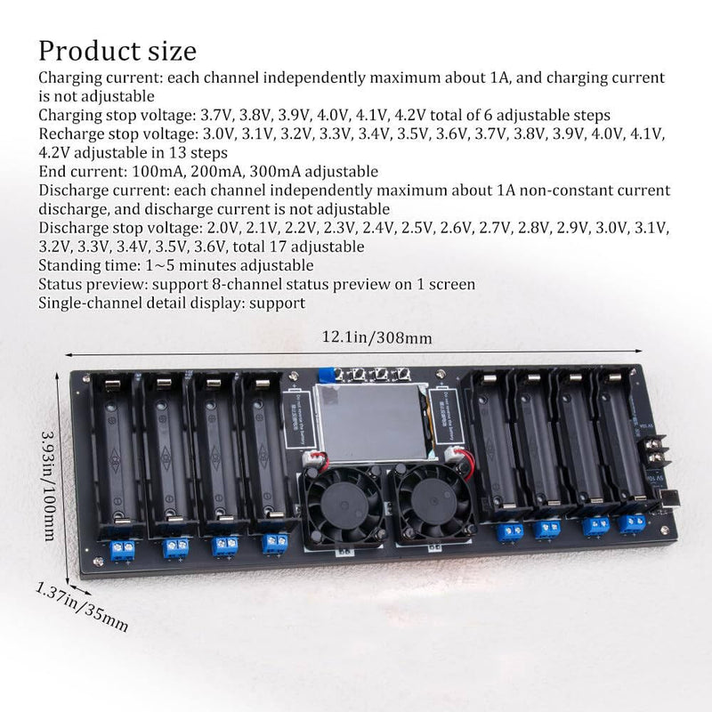KOOBOOK 1Pcs Type-C 18650 Lithium Battery Capacity Tester 8 Channel MAh MWh Digital Battery Power Detector Module Internal Resistance Tester Support Automatic Charge Discharge