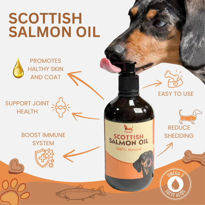 Scottish Salmon Oil for Dogs & Cats 500ml | Natural Omega 3 6 9 Fish Oil Supplement | Grain-Free Skin & Coat Support | Promotes Joint, Heart, Brain & Immune Health | Easy Pump Bottle