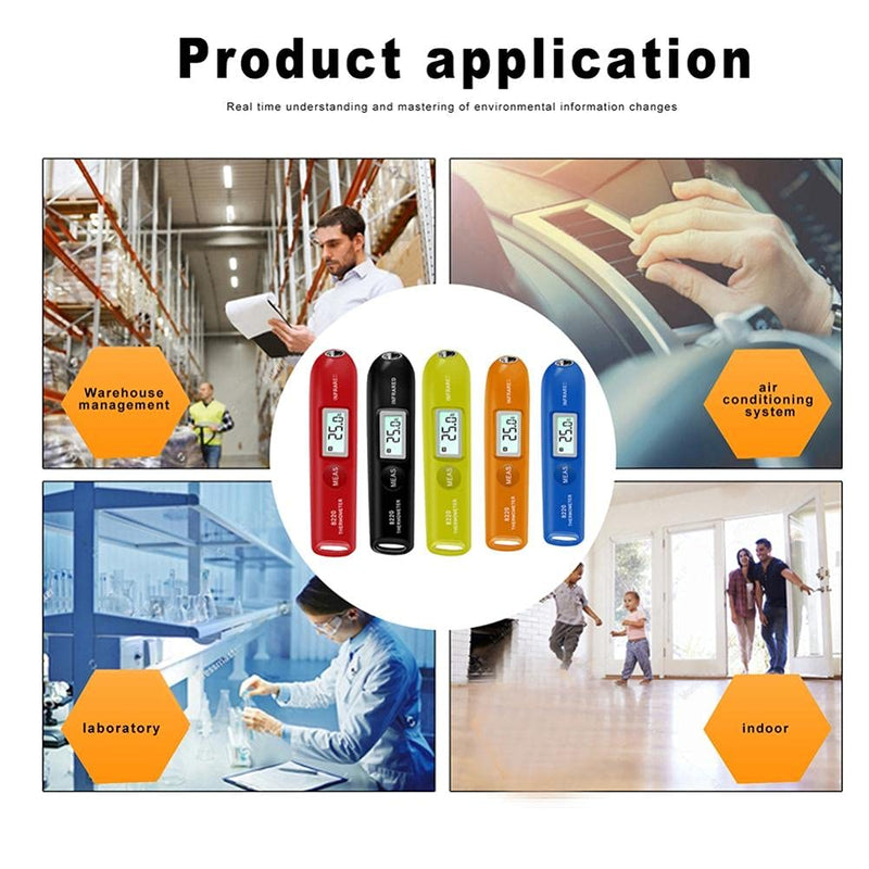 Contactless Mini Digital Infrared Thermometer Handheld Portable Pocket Temperature Pen with LCD Display for Industrial Use Accurate Readings in Celsius and Fahrenheit Wide Range -50°C to 220°C