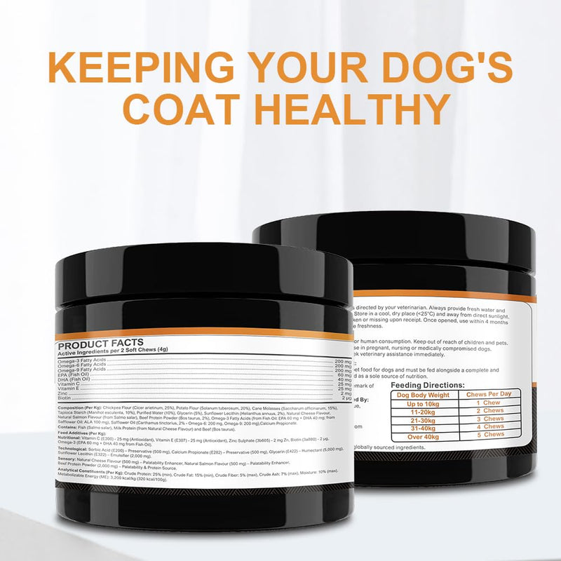 Omega 3 for Dogs UK - Salmon Oil Chews with EPA & DHA | Itchy Skin Relief & Allergy Support | Dog Skin & Coat Supplement | 100 Soft Chews