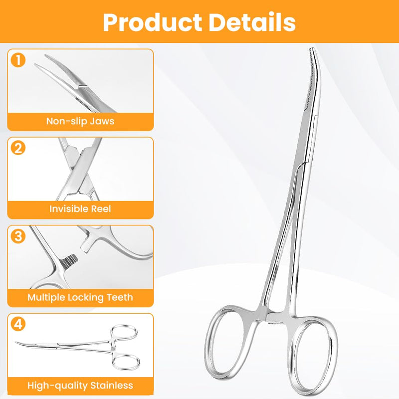 Aomig Pet Ear Clamp Hemostat Forceps 2PCS Ear Cleaning Straight & Curved Clamp Pet Groomers Scissor Stainless Steel Dog Cat Tweezers Professional Ear Hairs Tools Pet Grooming Ear Hair Puller 2pcs- Straight Forceps+curved Forceps