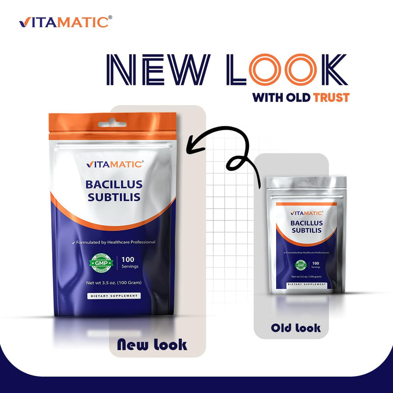 Vitamatic Bacillus Subtilis Pure Powder Probiotic Powder - Gut Health - 100 Gram - 100 Servings