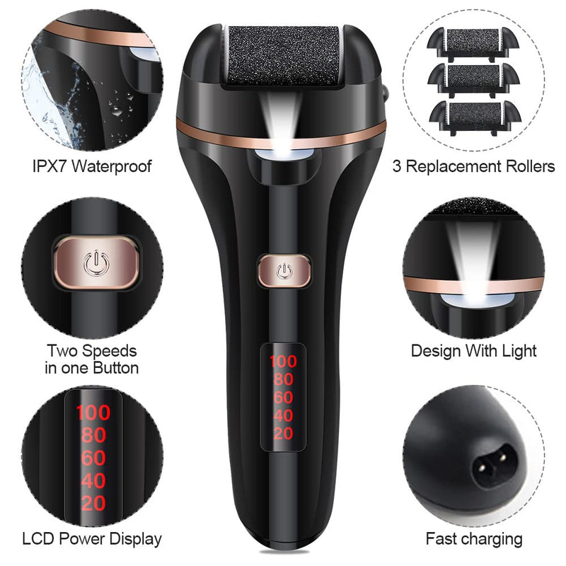 Electric Foot File Callus Remover, Rechargeable Pedicure Tools Foot Care Kit, Callus Remover for Feet with 3 Roller Heads,2 Speed for Remove Cracked Heels Calluses and Hard Skin Black Electric Callus Remover &Pedicure Set - BeesActive Australia