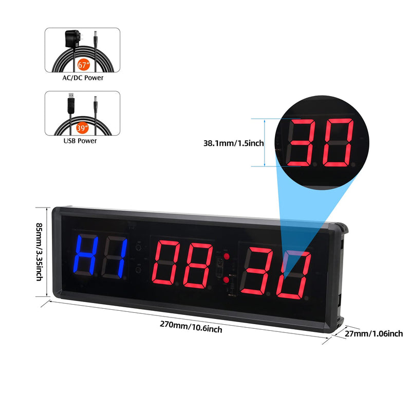 Gym Timer 1.5" LED Interval Timer Workout Timer Clock Stopwatch Timer Count Down/Up with Remote, Home Gym Garage Fitness with Buzzer,Digital Interval Training Timer for Classroom and Outdoor - BeesActive Australia