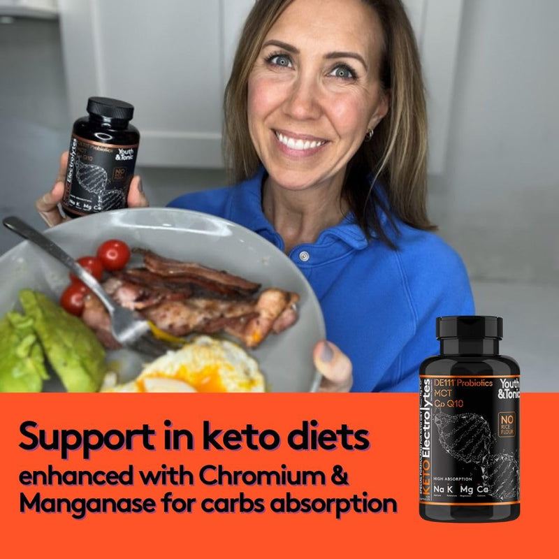 Youth & Tonic MCT Keto Electrolyte Pills, Fasting Electrolytes & Salts | CoQ10 & Probiotics, Low Carb & Carnivore, Sugar Free Electrolyte Capsules, Hydration, Potassium Magnesium Supplement, 120 Ct