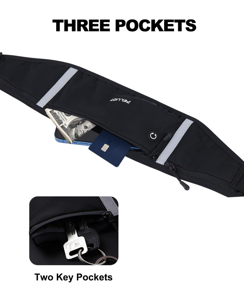 PELLIOT Running Belt for Women Men Slim Fanny Pack Phone Money Waist Pack Belt Bag for Hiking Cycling Exercise Running Black