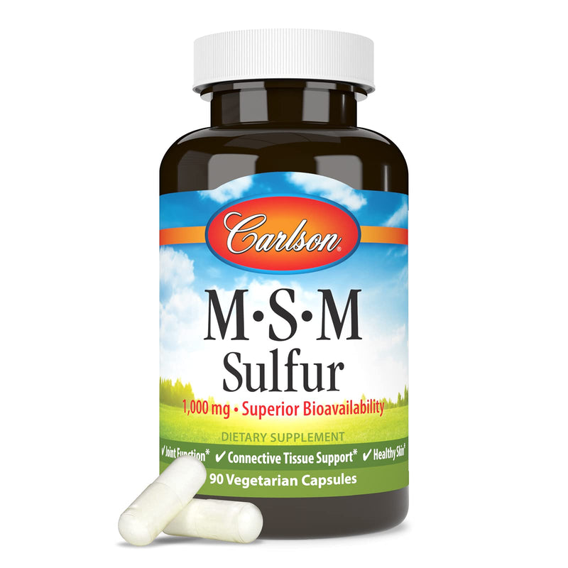 Carlson - M-S-M Sulfur, 1000 mg Superior Bioavailability, Joint Function, Connective Tissue Support & Healthy Skin, 90 Vegetarian Capsules 90 Count (Pack of 1)