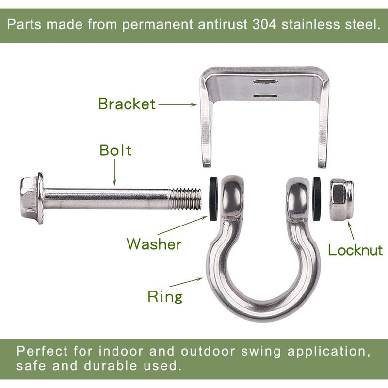 Set of 2 Heavy Duty 180° Swing Hangers, Stainless Steel Swing Hook for Ceiling Wooden Porch Swing Hanging kit Playground Gym Rope Boxing Bag Hammock Chair Yoga Swing Mount 1000 lb Capacity 2 Pack