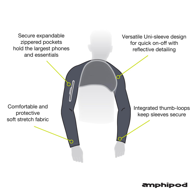 Amphipod Unisex ArmPod Run Sleeves, Reflective Runners’ Wearable Storage for Running, Jogging & Training Small-Medium Charcoal/Silver
