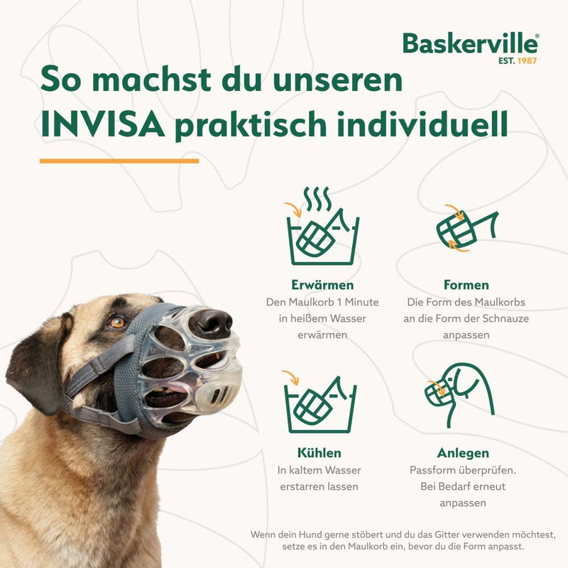 Baskerville INVISA Muzzle - Patented Dog Friendly Design, Dogs Can Pant/Drink, Adjustable Padded Muzzle for Medium Dogs, Prevents Biting and Groping (Size 3) Clear - BeesActive Australia