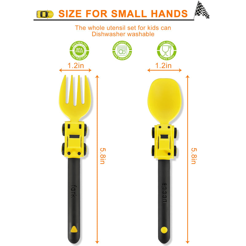 Construction Toddler Utensils - Toddler Forks and Spoons - Kids Construction Truck Utensils - Forks and Spoons Silverware Set - Christmas Birthday Gift for 1 2 3 4 5 year old, Yellow