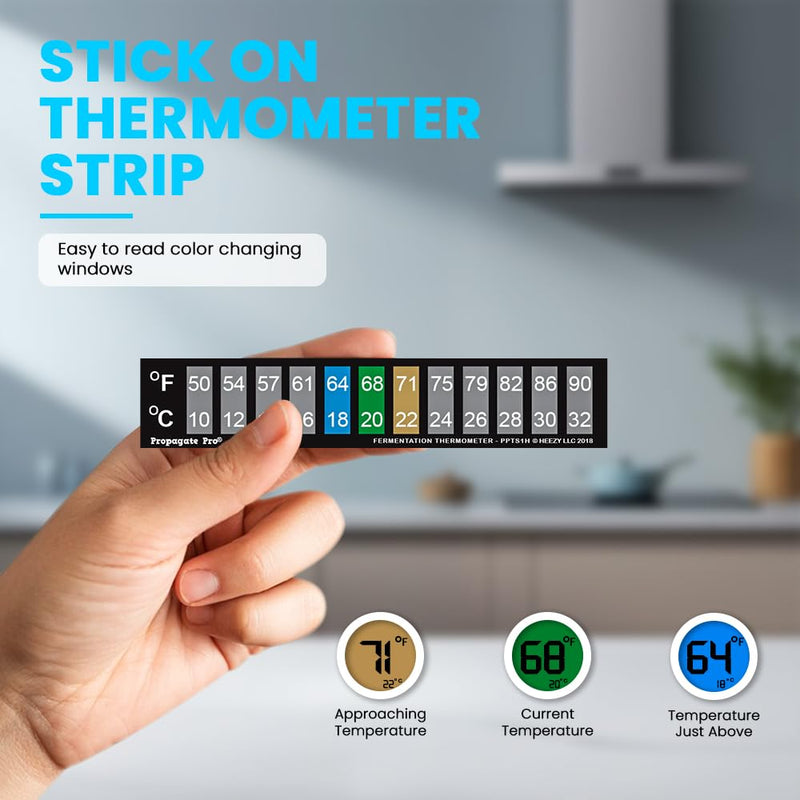 Horizontal Stick On Thermometer Strip, Digital Temperature Display for Fermenting, Brewing, Wine, Beer, Kombucha or Aquariums. 50-90F (10-32C) Adhesive Sticker 10 Pack (10)