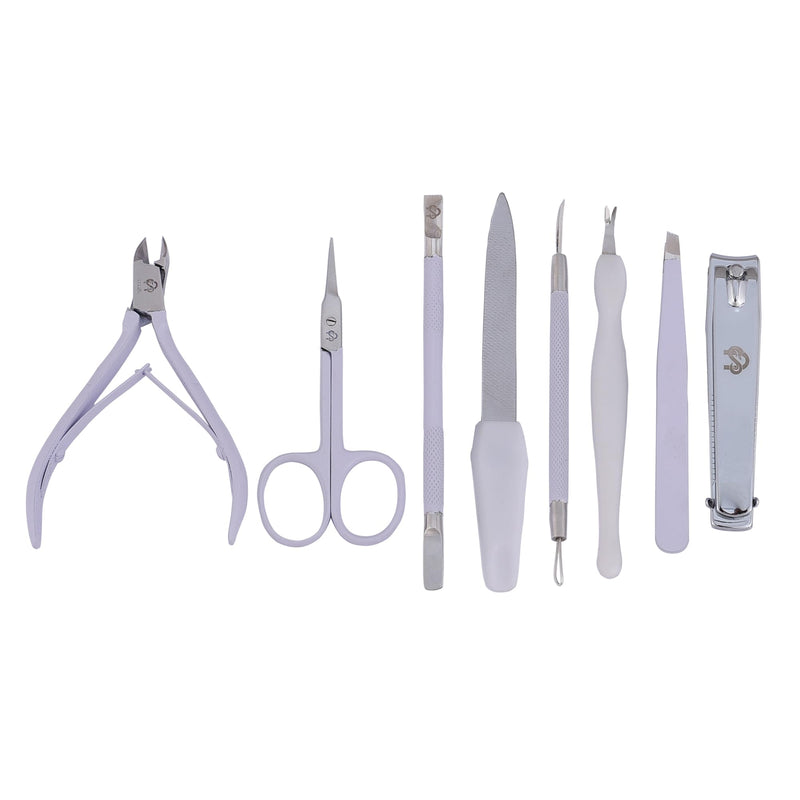 Professional Manicure Pedicure Set Nail Clippers Kit with Cuticle Trimmer Nail File Scissors & Grooming Tools in Portable Leather Travel Case for Men & Women White
