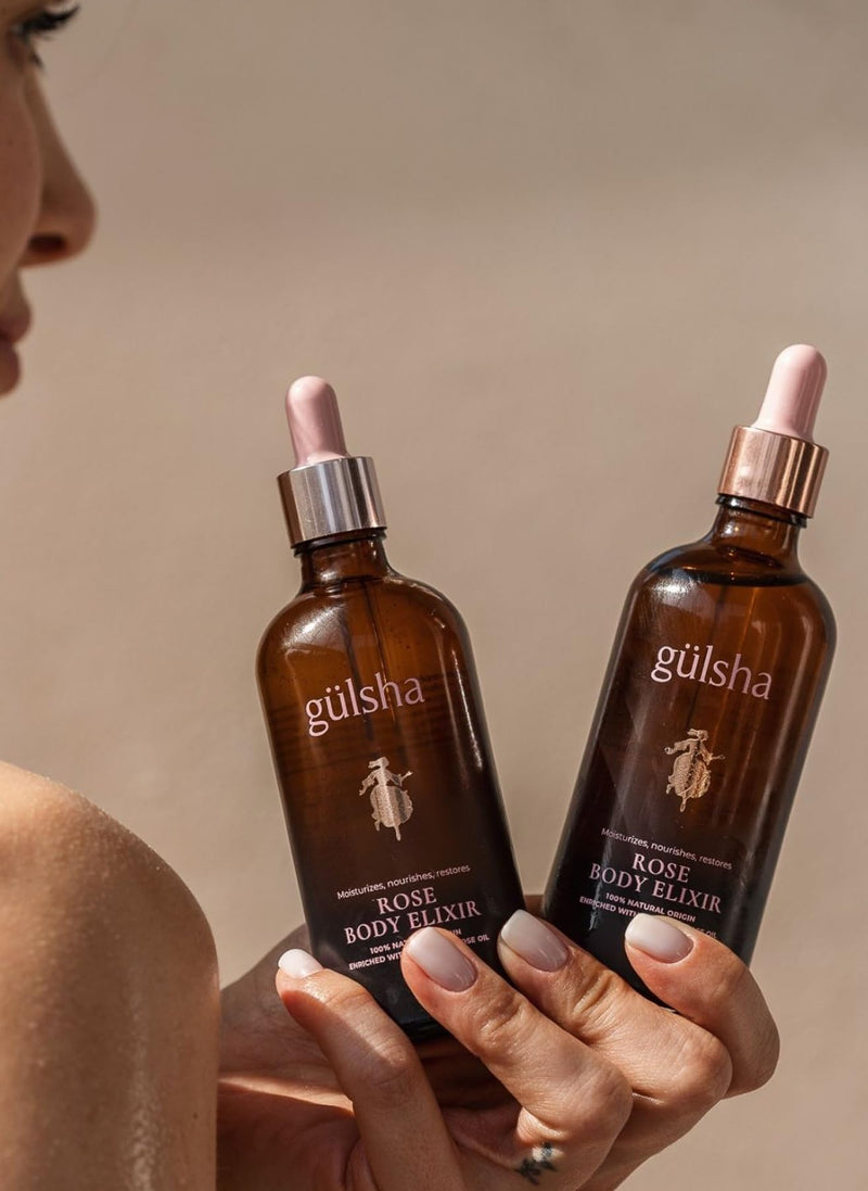 gülsha Rose Body Elixir – Luxurious Rose Body Oil 100 ml / 3.38 Fl Oz, Deep Moisturizing, Firming & Nourishing with Vitamins A, D, E & Omegas, Jojoba Oil, Baobab Oil
