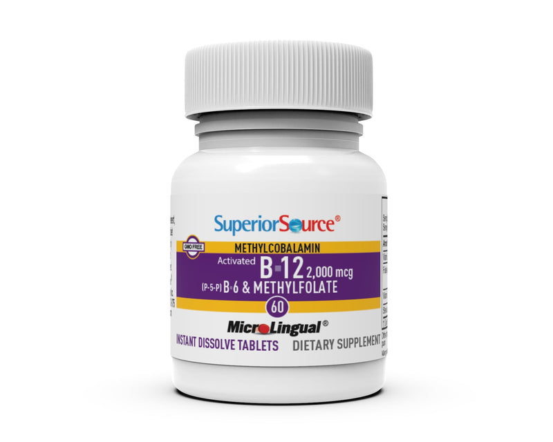 Superior Source No Shot Vitamin B-12 Methylcobalamin 2000 mcg, B-6, & Methylfolate 1200 mcg - Supports Energy, Brain, and Heart Health - Bariatric Friendly - 60 Sublingual Dissolving Tablets
