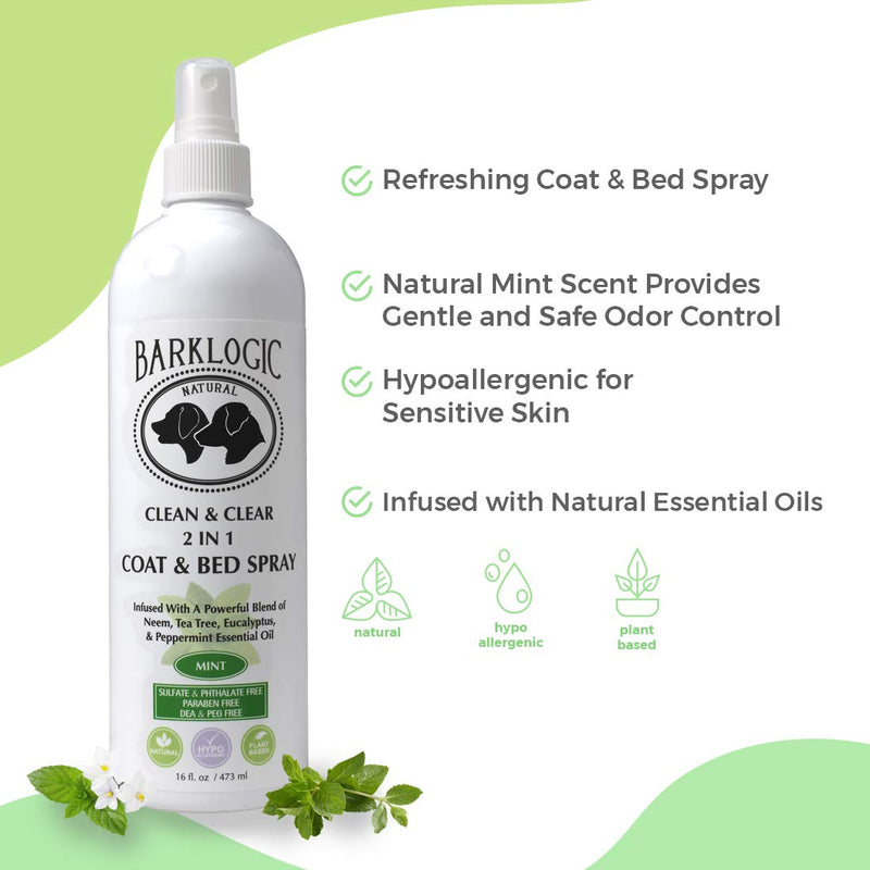 2in1 Dog/Puppy Coat & Bed Spray - Sensitive Skin - Safe - Infused with Essential Oils - Refreshing Naturally Derived Scent - Spray on Pets & Household Items - Made in USA - 16 oz - Mint - PawsPlanet Australia