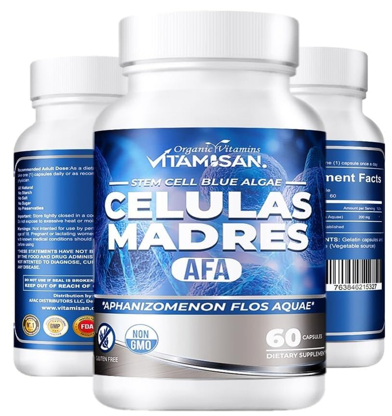 VITAMISAN 4 Celulas Madres Stemcells Celula AFA Blue Green Algae - Aphanizomenon Flos-aquae -Anti-Aging 240 Capsules new no GMO