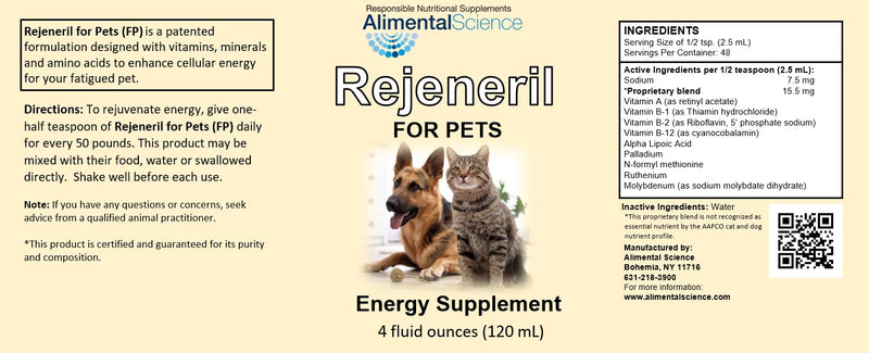 Rejeneril-FP 4oz up to 240 Servings Naturally Relieve Fatigue in Pets Increase Energy Normal Appetite Immune Support Dog Cat & Pet Formulation Antioxidant Vitamin Mineral Supplement Longevity Vitality - PawsPlanet Australia