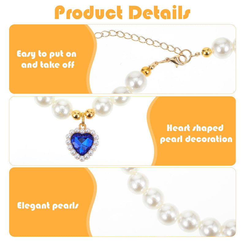 2 Pcs Cat Dog Pearl Collar, Heart Shaped Rhinestone Pet Necklace Dog Pearl Rhinestone Cat Collar, Beaded Dog Necklace Adjustable Pet Jewelry Accessories for Small Dogs Cats(Blue and Red) - BeesActive Australia