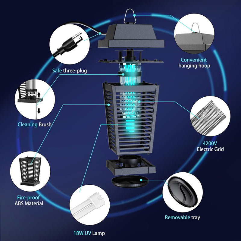 Bug Zapper Outdoor Indoor, 4200V High Power Electric Mosquito Zapper, Fly Zappers, Mosquito Killer,3 Prong Plug, 5ft Power Cord Fly Insect Killer Trap Lantern Plastic - BeesActive Australia
