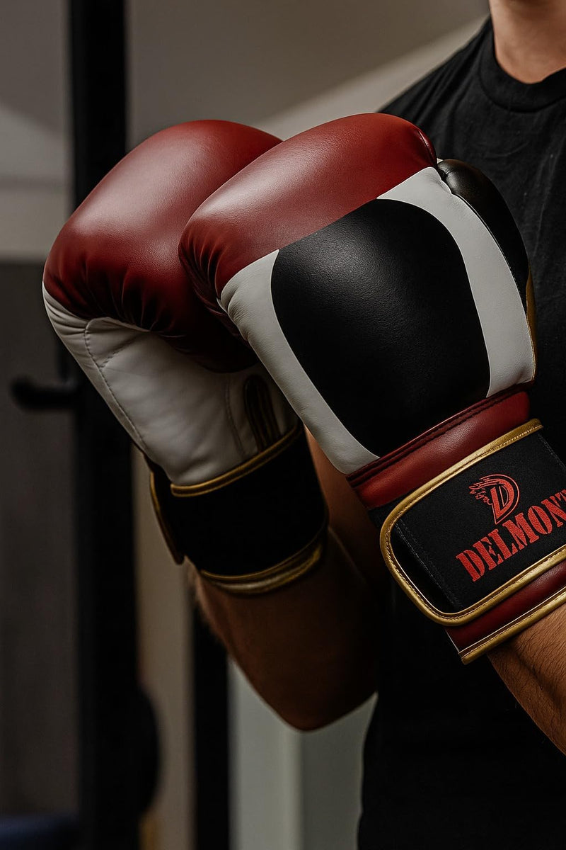 Delmont Boxing Gloves for Men and Women - Heavy Bag, Kickboxing, Sparring & Training Gloves with Multi-Layer Padding, Wrist Support & Breathable Lining - Burgundy 10 oz