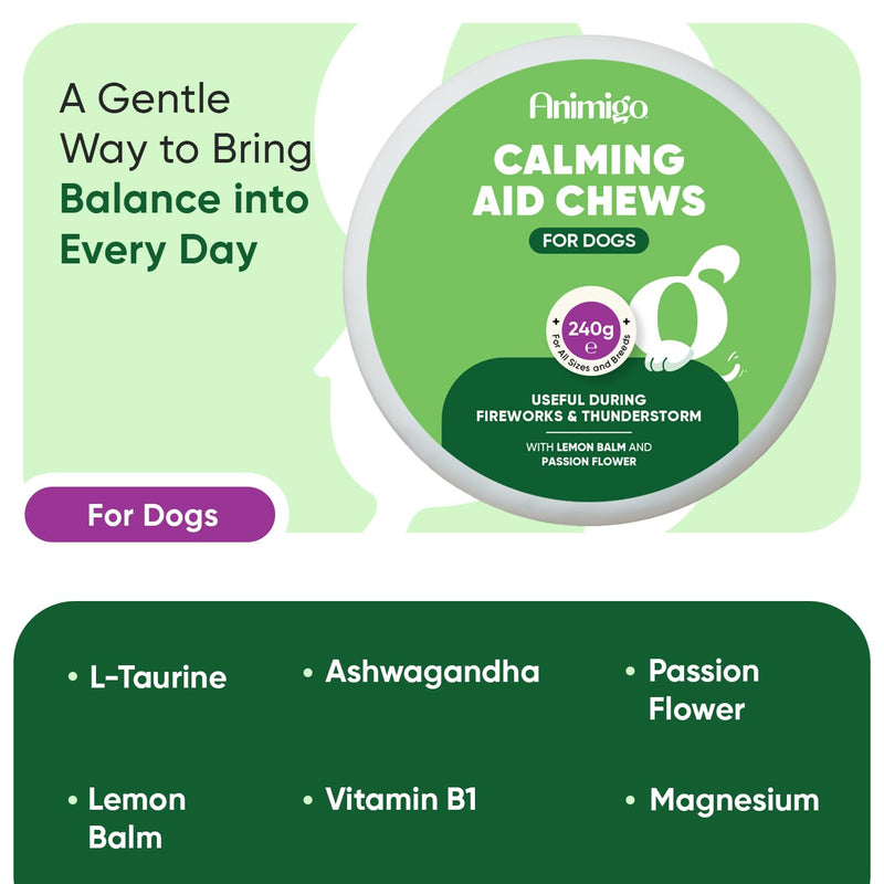 Calming Dog Treats - 120 Soft Chews - For Home Alone Time, Hyperactivity, Car Rides & Loud Noises - Dog Calming Chews with Ashwagandha, Lemon Balm & L-Taurine - Dairy-Free & Lactose-Free