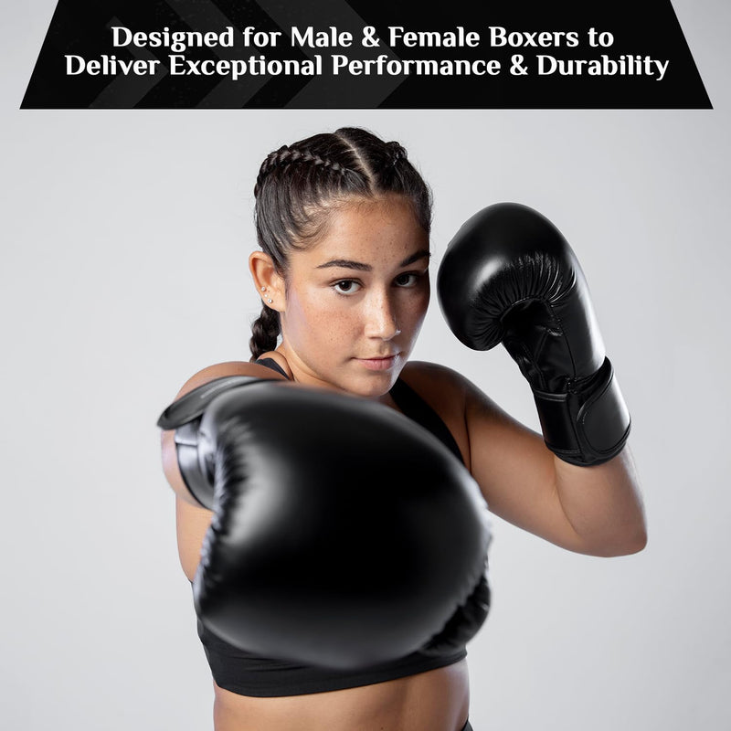 Durable and Comfortable Boxing Gloves Men and Boxing Gloves Women, Extra Thick Padding for Beginner Boxers and Training Fitness, Ideal for Both Men Boxer and Women Boxer Black/Black 16 oz