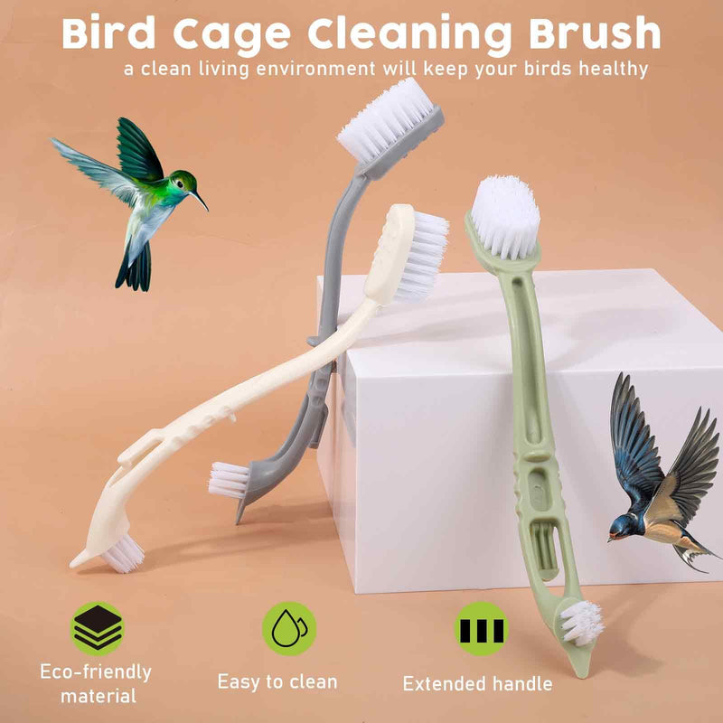 4 Pcs Bird Cage Cleaner with Two Brush Plastic Heads Long Handle Tool for Cleaning Bird Cages ssential Bird Cage Accessory - BeesActive Australia