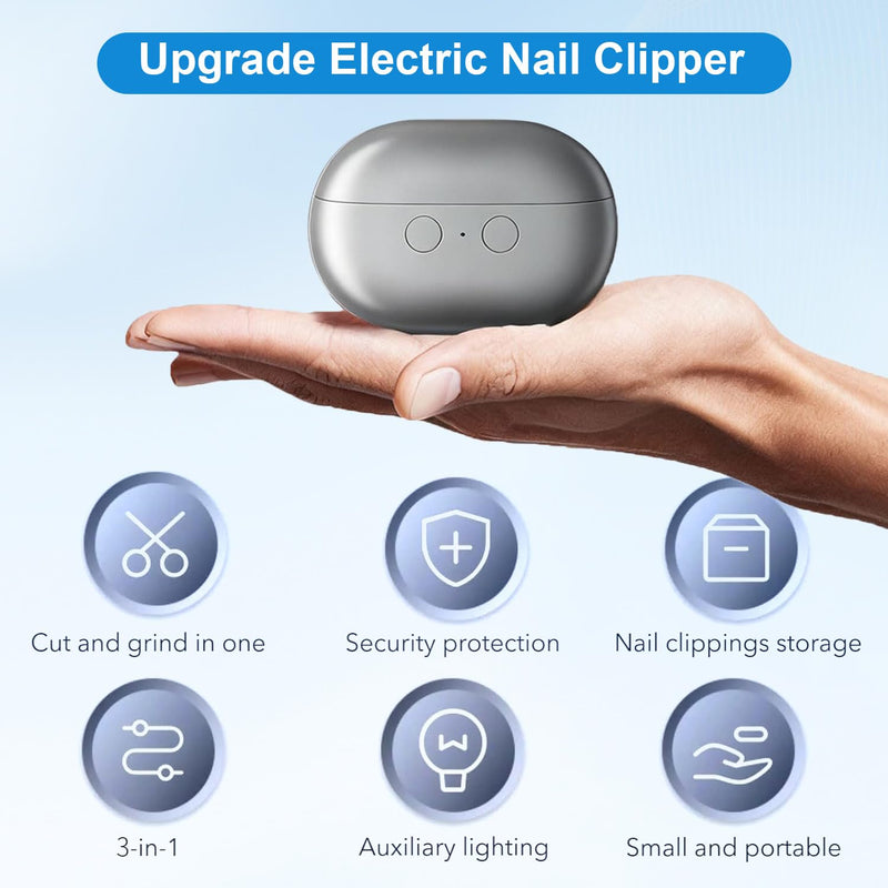 Electric Nail Clipper, Electric Nail Clippers for Seniors, Baby and Adults, 2026 New Upgraded 3-in-1 Automatic Nail Clippers with LED Light and Storage for Fingnails and Toenails(Gray) Upgraded-gray