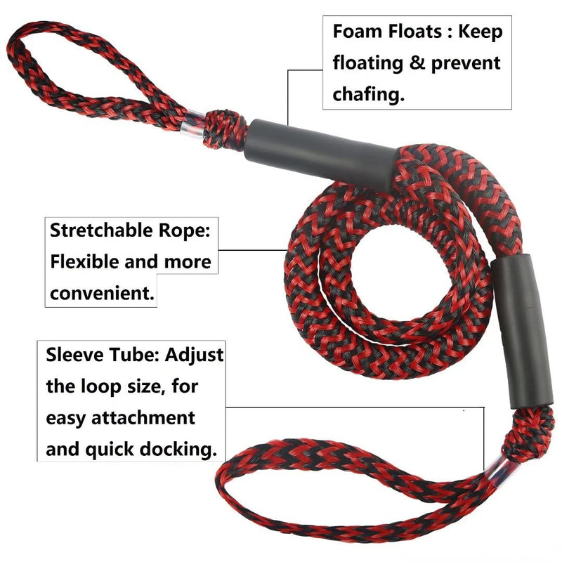 Bungee Dock Lines for Boat Shock Absorb Dock Tie Mooring Rope Boat Accessories 4-5.5 ft,4Pack (Black&Red) Black&Red - BeesActive Australia