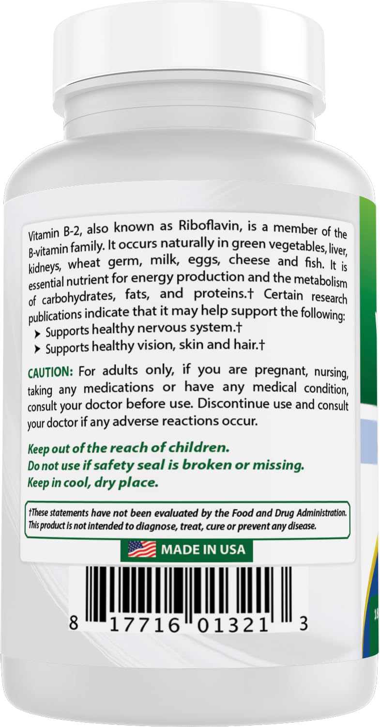 Best Naturals Vitamin B2 (Riboflavin) 100 mg 180 Tablets - Premium Formula - 3rd Party Lab Tested (Pack of 2) 180 Count (Pack of 2)