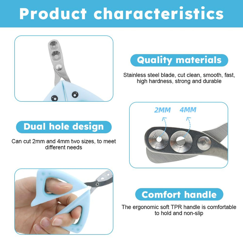 POHOVE Cat Claw Cutter, Claw Clipper for Cats with 2mm and 4mm Holes, for Small Dogs, Puppies, Cats with File (Blue) - BeesActive Australia