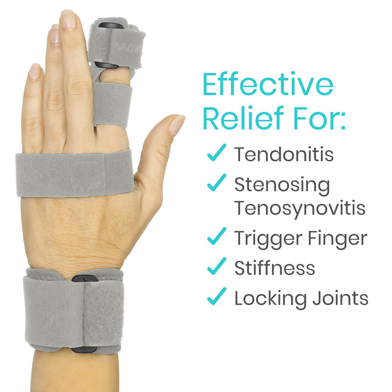 Vive Finger Splints for Trigger Finger - For Broken Fingers, Hand, Middle, Ring, Wrist - Adjustable Brace Support - Locking Straightening Immobilizer for Sprains, Pain Relief, Mallet Injury, Arthritis Grey