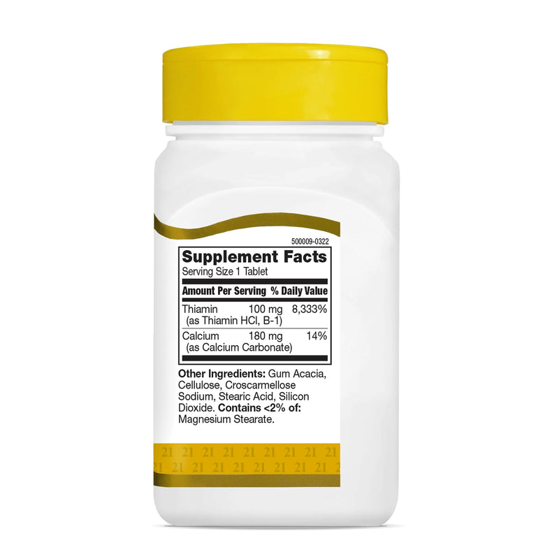 21st Century Vitamin B-1 Thiamine 100mg Tablets, Energy, 110 Count | Vitamin B-1 Thiamine 100 mg Tablets, Energy Metabolism & Nervous System Health Support, An Essential B Vitamin