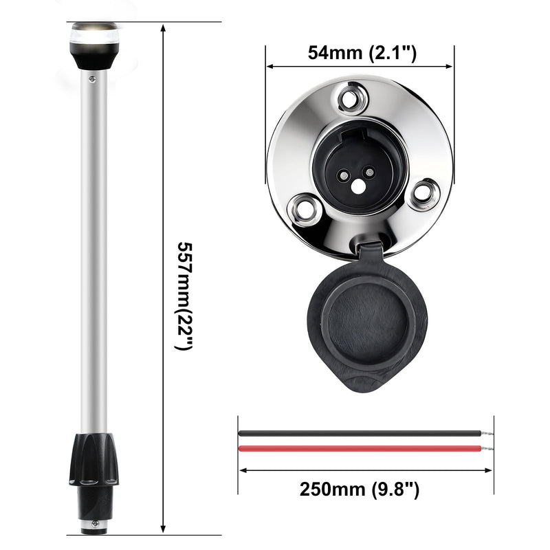 24 Inches Boat Light Pole,Boat Stern Light Waterproof 12V White Anchor light LED Navigation Rear Lights for Pontoon,Yacht(24” Plug-in Base) 24” Plug-in Base - BeesActive Australia