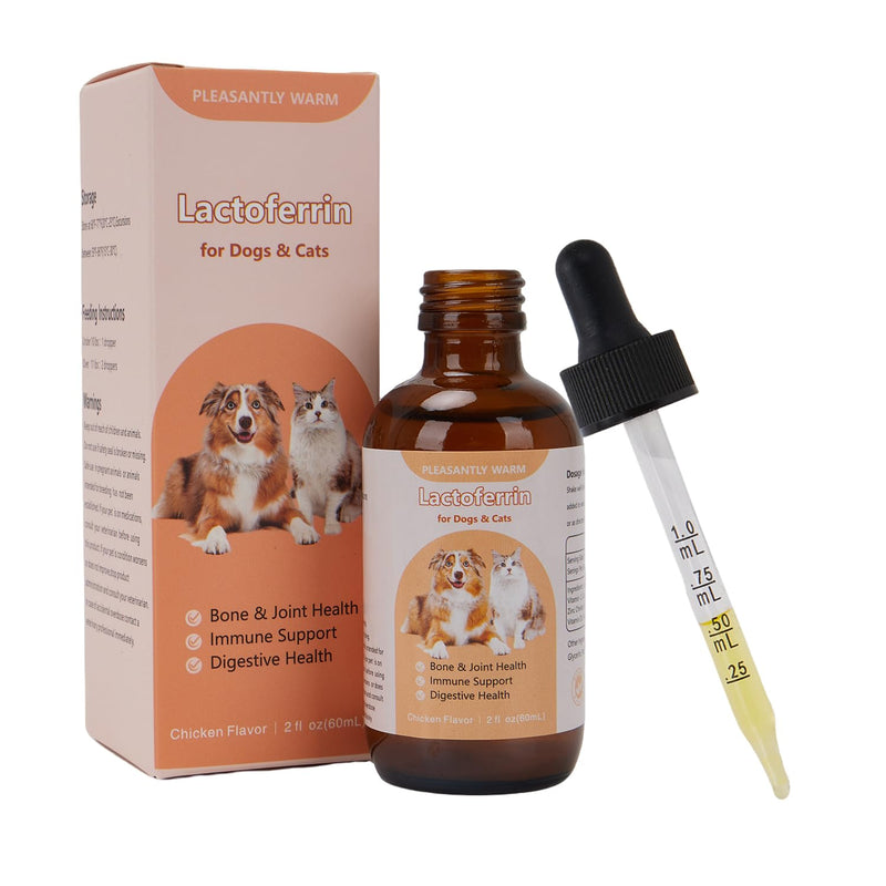 Lactoferrin for Dogs & Cats, Supports Canine Bone, Joint, Immune & Digestive Health ，Chicken Flavor ，2 fl oz