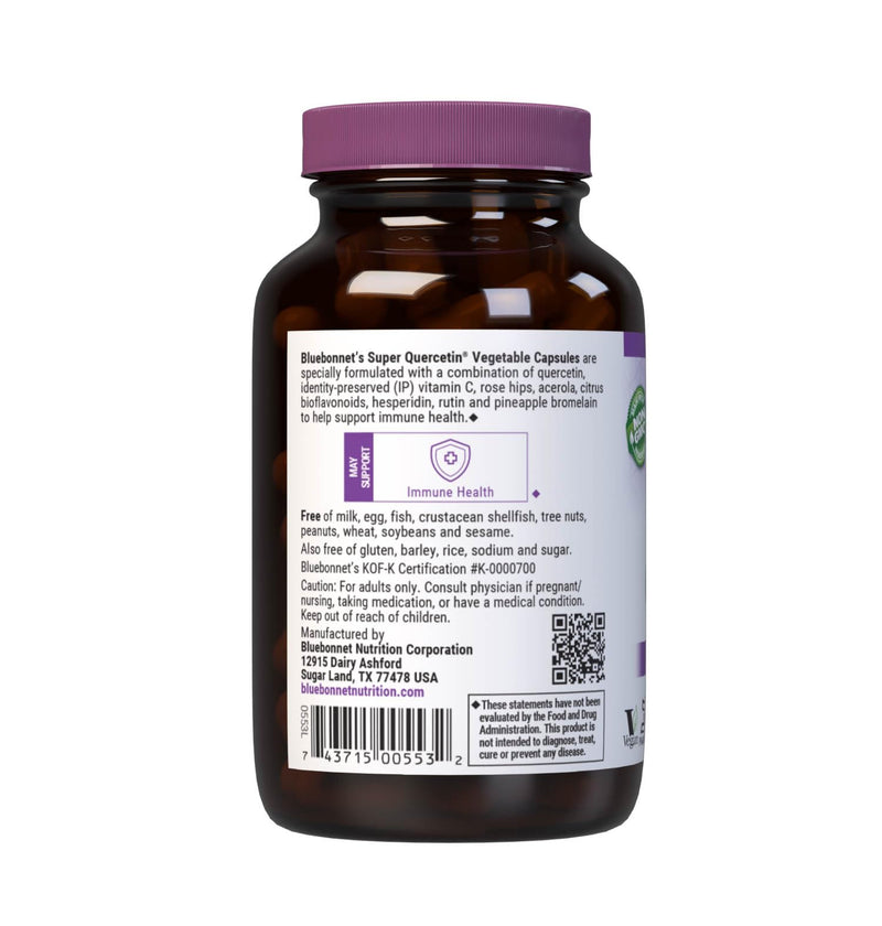 Bluebonnet BB-553 Nutrition Super Quercetin Vegetable Capsules, Vitamin C Formula, Best for Seasonal & Immune Support, Non GMO, Gluten Free, Soy Free, Milk Free, Kosher, White, 90 Count (Pack of 1) | Seasonal & Immune Support; Kosher