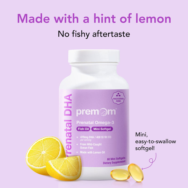 Premom Prenatal DHA Fish Oil: Triglyceride Omega 3 with 470mg DHA, 200mg EPA + 400 IU VIT D3 Supplement - Fertility Support for Women - Globally Sourced from Wild Caught Fish - BeesActive Australia